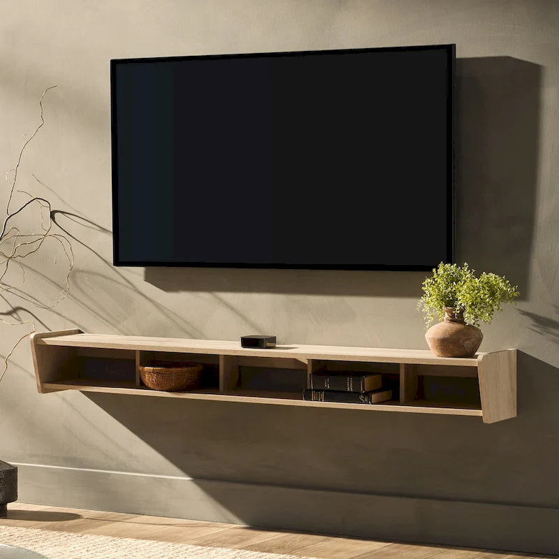 Floating Wall-Mounted TV Stand with Open Cubbies