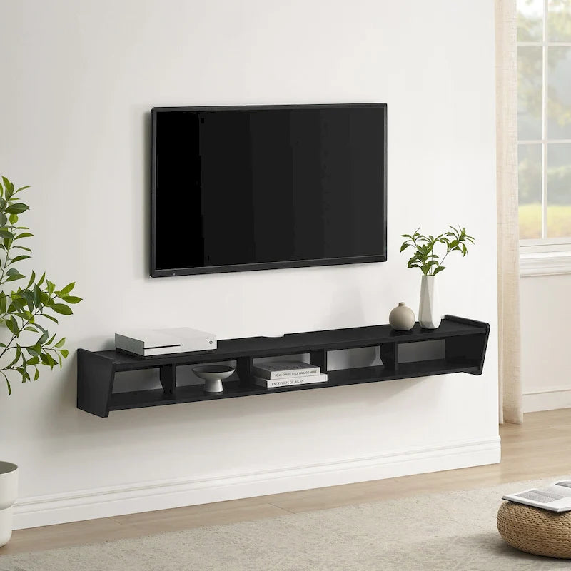 Floating Wall-Mounted TV Stand with Open Cubbies