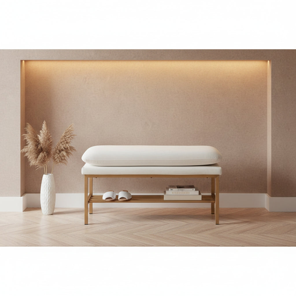 Linen Upholstered Storage Shoe Bench