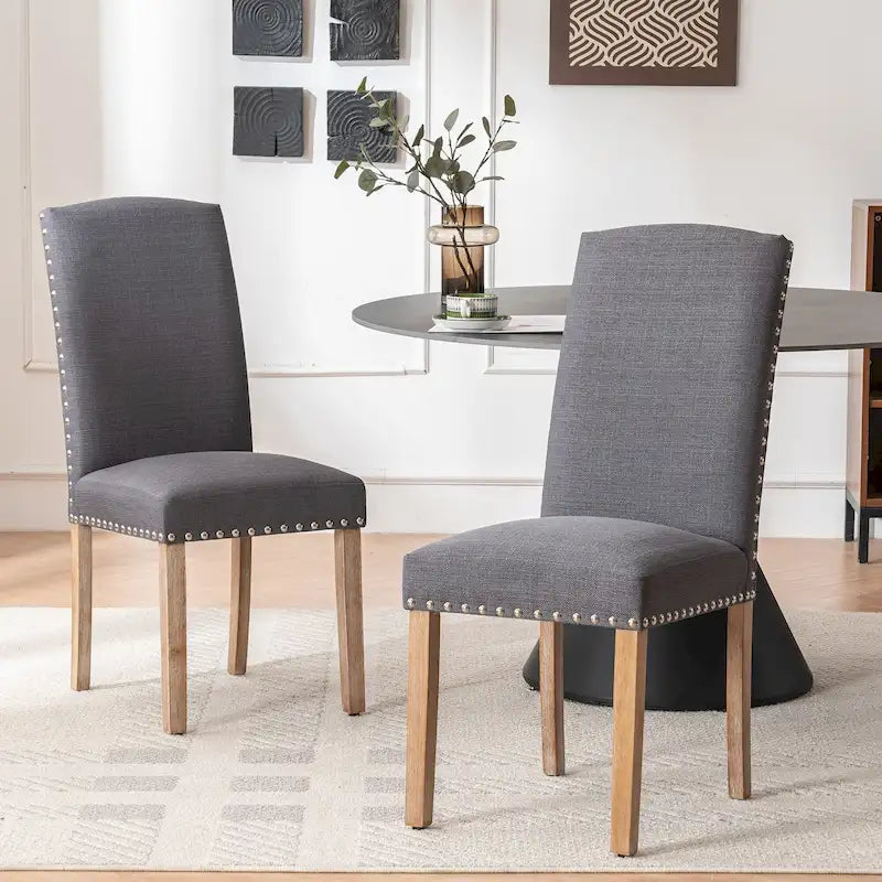 Gray Fabric Dining Chairs with Nailhead Trim