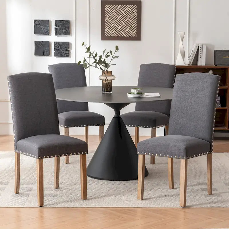 Gray Fabric Dining Chairs with Nailhead Trim