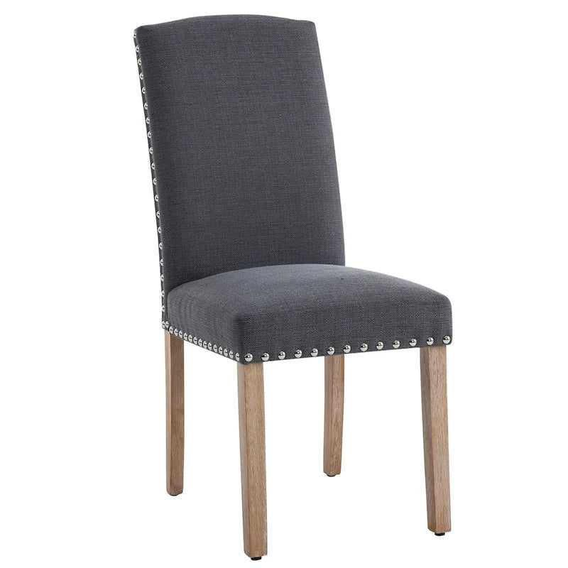 Gray Fabric Dining Chairs with Nailhead Trim