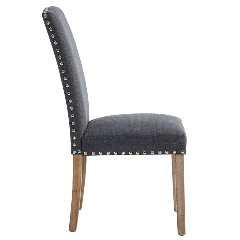 Gray Fabric Dining Chairs with Nailhead Trim