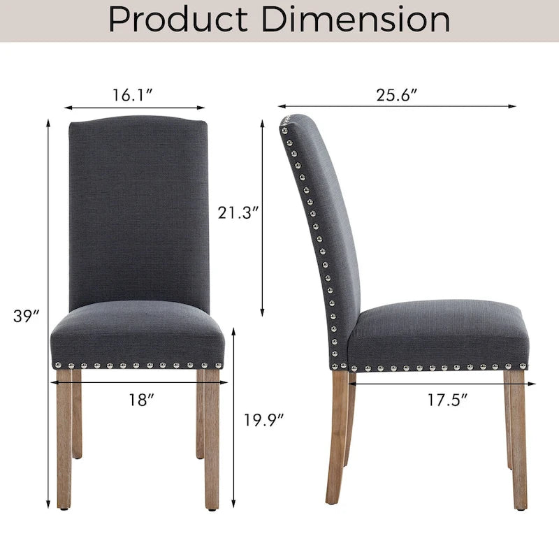 Gray Fabric Dining Chairs with Nailhead Trim
