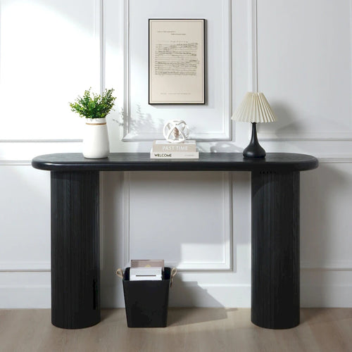 60 Wood Console Table with Ribbed Legs