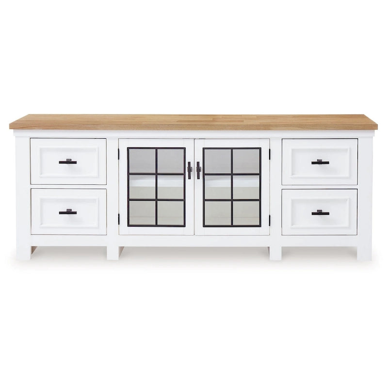 74" TV Media Console with 4 Drawers, 2 Doors, White Hardwood