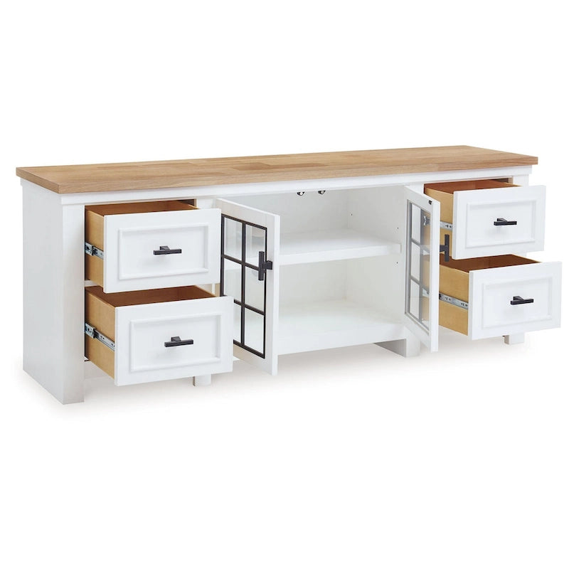 74" TV Media Console with 4 Drawers, 2 Doors, White Hardwood