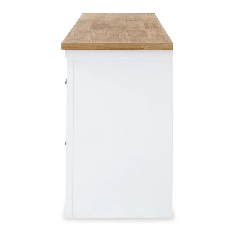 74" TV Media Console with 4 Drawers, 2 Doors, White Hardwood