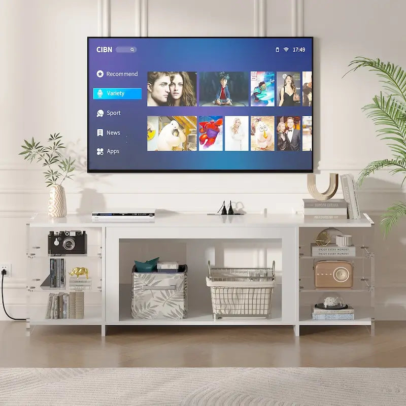70" Rustic TV Stand without/with Fireplace Heater (2 Options), Media Entertainment Center with Storage Shelves