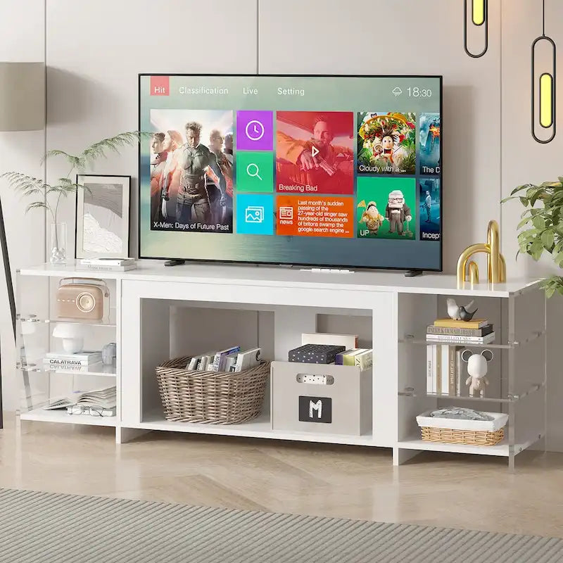 70" Rustic TV Stand without/with Fireplace Heater (2 Options), Media Entertainment Center with Storage Shelves