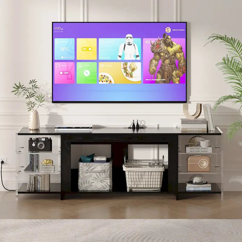 70" Rustic TV Stand without/with Fireplace Heater (2 Options), Media Entertainment Center with Storage Shelves