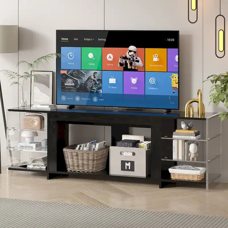 70" Rustic TV Stand without/with Fireplace Heater (2 Options), Media Entertainment Center with Storage Shelves