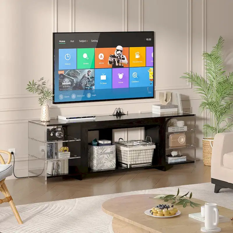 70" Rustic TV Stand without/with Fireplace Heater (2 Options), Media Entertainment Center with Storage Shelves