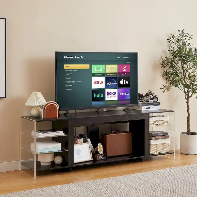 70" Rustic TV Stand without/with Fireplace Heater (2 Options), Media Entertainment Center with Storage Shelves