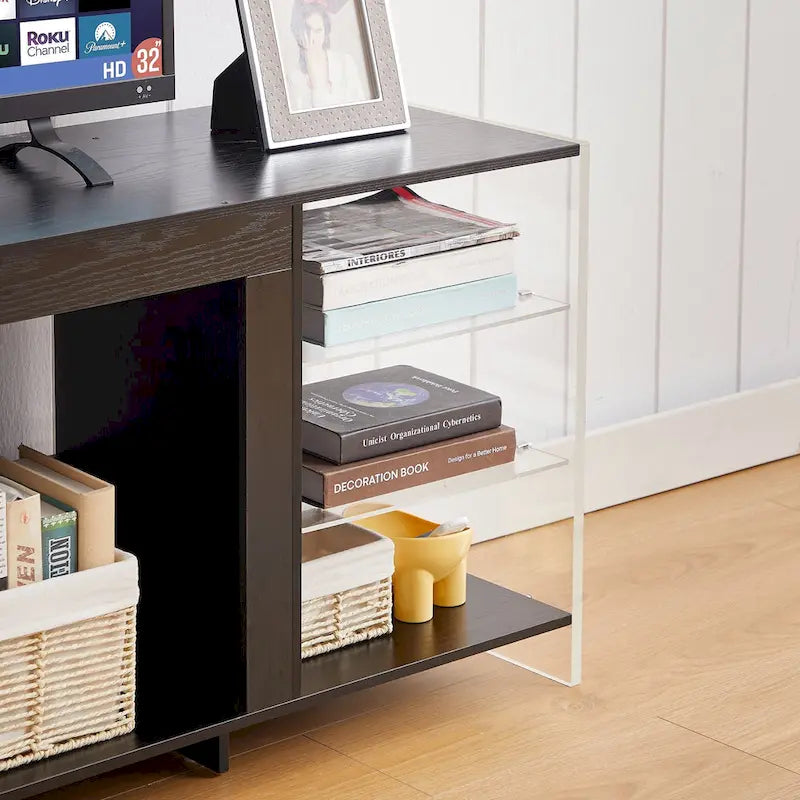70" Rustic TV Stand without/with Fireplace Heater (2 Options), Media Entertainment Center with Storage Shelves
