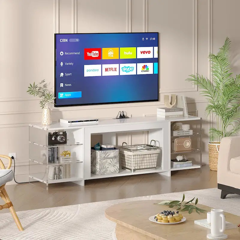 70" Rustic TV Stand without/with Fireplace Heater (2 Options), Media Entertainment Center with Storage Shelves