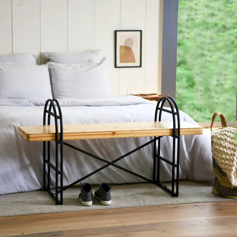 Wood and Metal Bench with Driftwood Finish