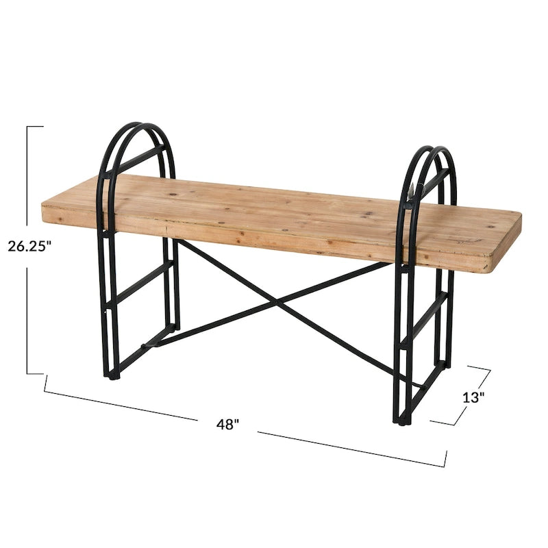 Wood and Metal Bench with Driftwood Finish