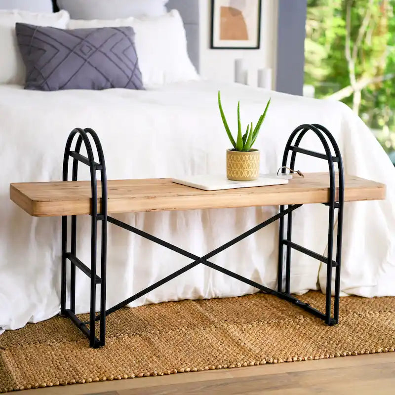 Wood and Metal Bench with Driftwood Finish