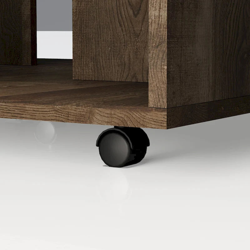 Rustic Oak 32" Open Shelf Mobile Coffee Table with Caster Wheels