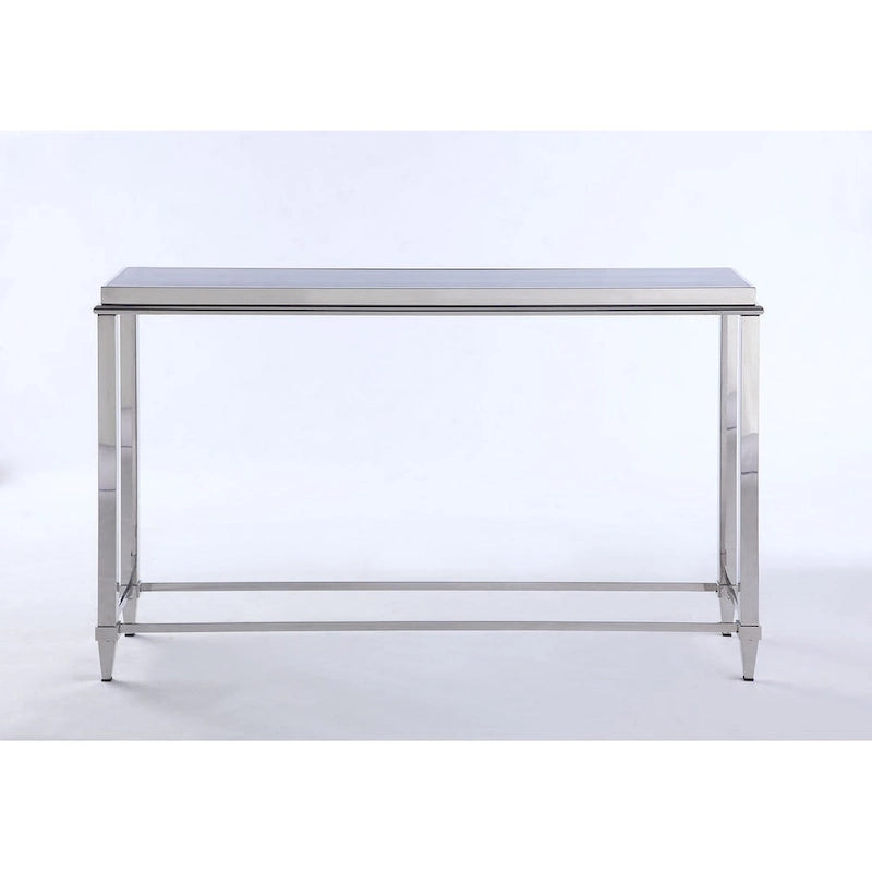 Smoked Glass Sofa Table with Polished Stainless Steel Base