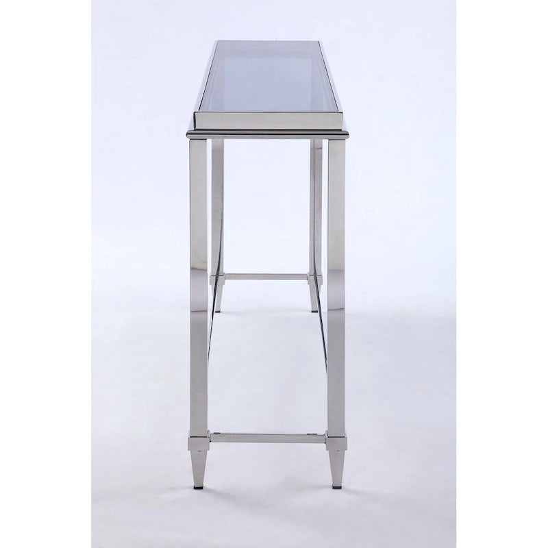 Smoked Glass Sofa Table with Polished Stainless Steel Base