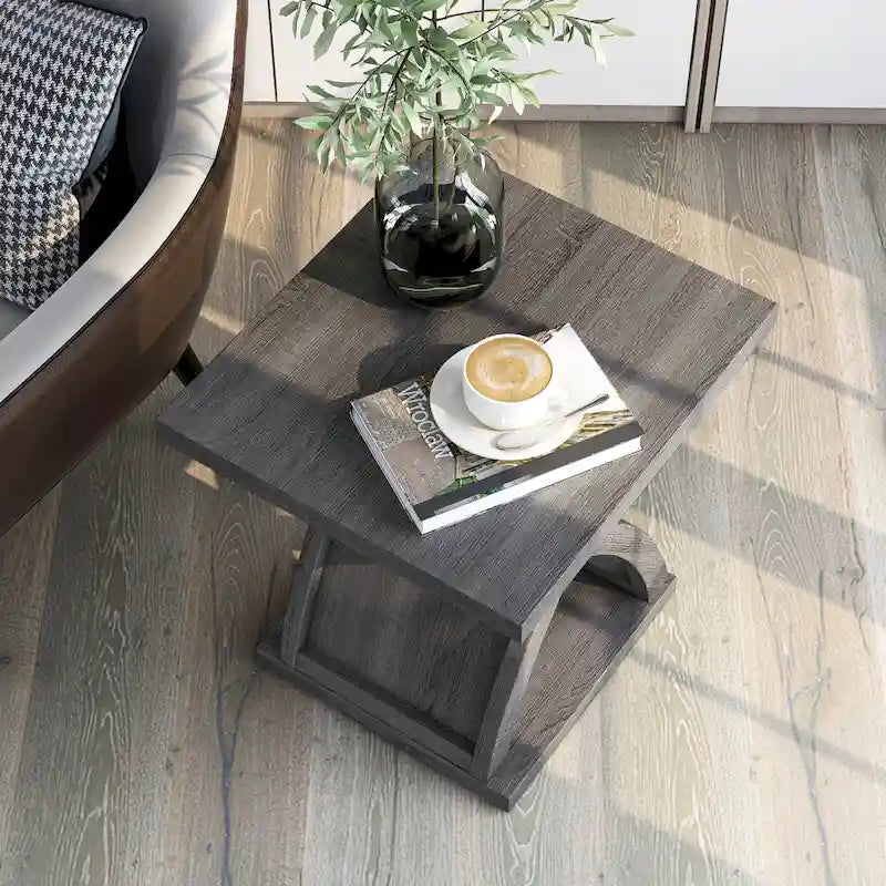 Transitional Distressed Grey 22" End Table with Lower Shelf