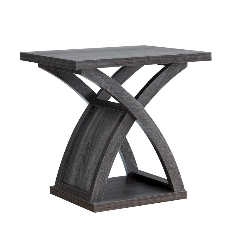 Transitional Distressed Grey 22" End Table with Lower Shelf
