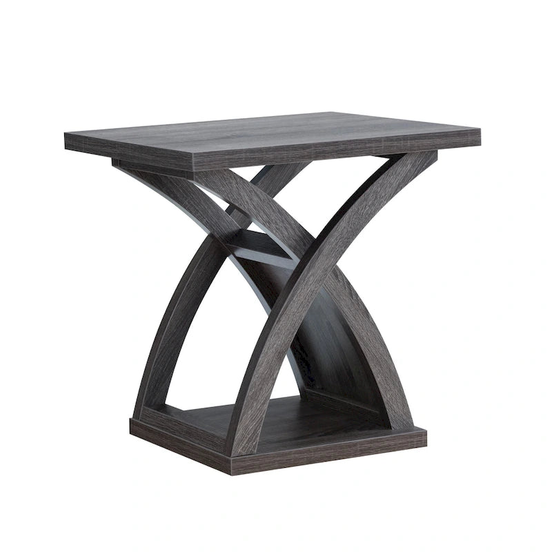 Transitional Distressed Grey 22" End Table with Lower Shelf