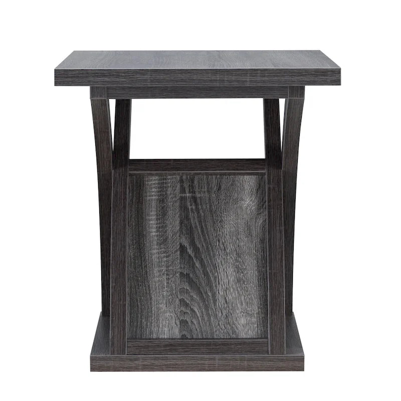 Transitional Distressed Grey 22" End Table with Lower Shelf