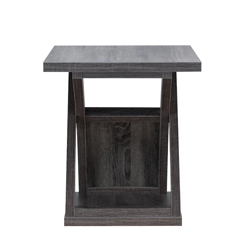 Transitional Distressed Grey 22" End Table with Lower Shelf