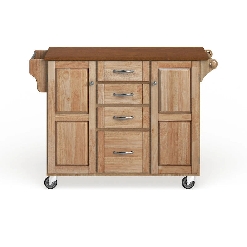 Natural Finish 4-Drawer Kitchen Cart