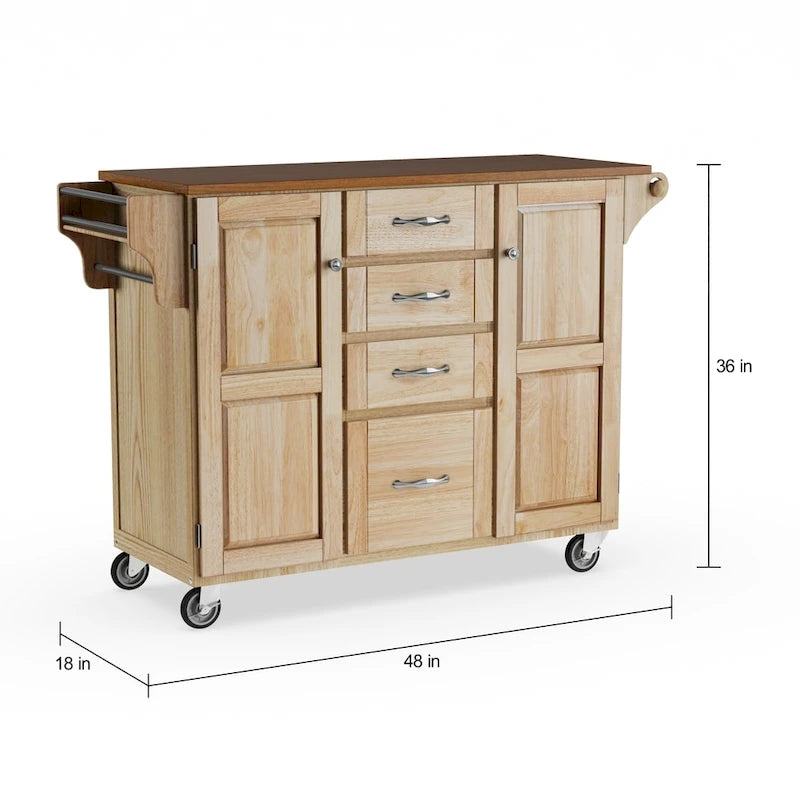 Natural Finish 4-Drawer Kitchen Cart