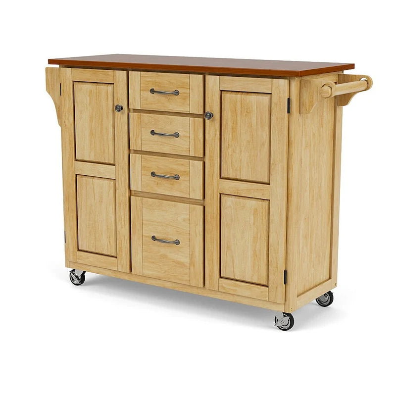 Natural Finish 4-Drawer Kitchen Cart