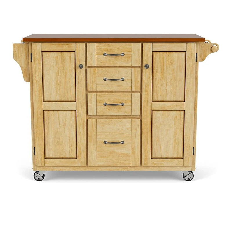 Natural Finish 4-Drawer Kitchen Cart