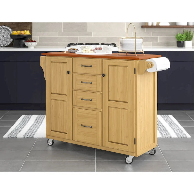 Natural Finish 4-Drawer Kitchen Cart
