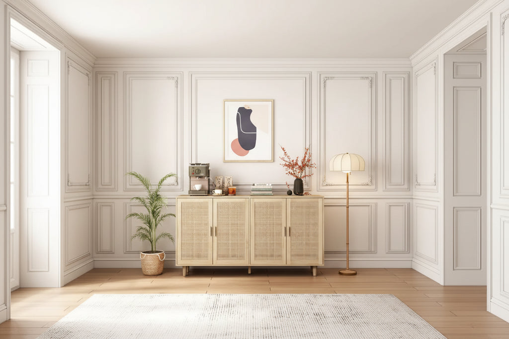 Functional 4-Door Rattan Decorative Storage Cabinet