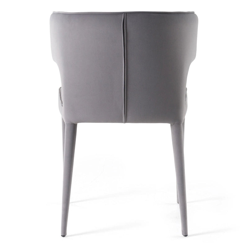 Modern Grey Velvet Arm Dining Chair with Metal Frame