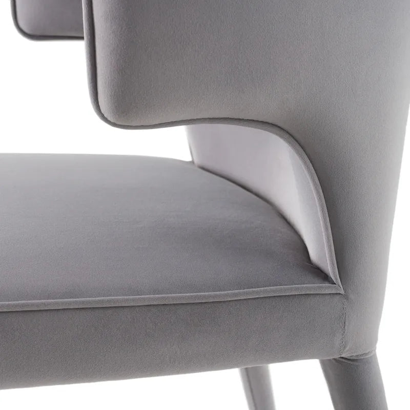 Modern Grey Velvet Arm Dining Chair with Metal Frame