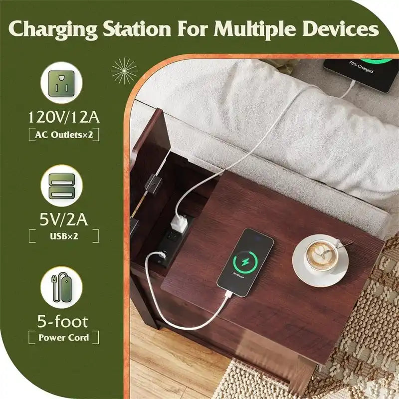 End Table with Charging Station - 13.4D x 23.4W x 23.8H