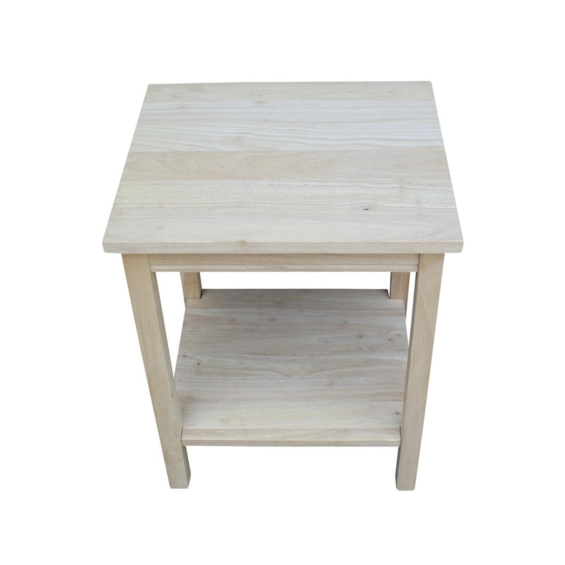 Unfinished Solid Parawood Accent Table with Butcher Block Surface