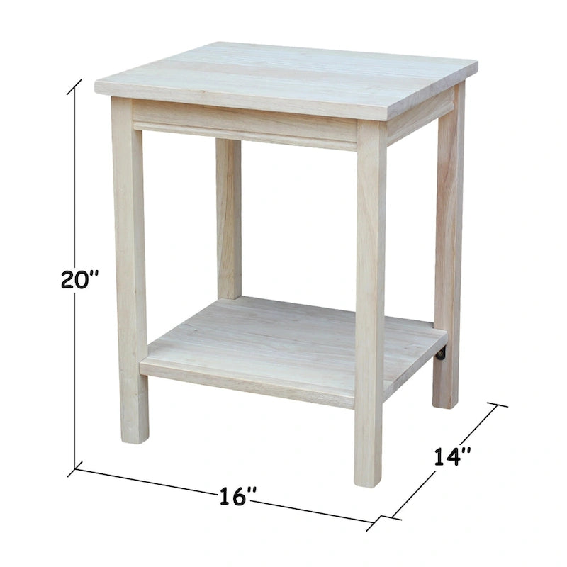 Unfinished Solid Parawood Accent Table with Butcher Block Surface