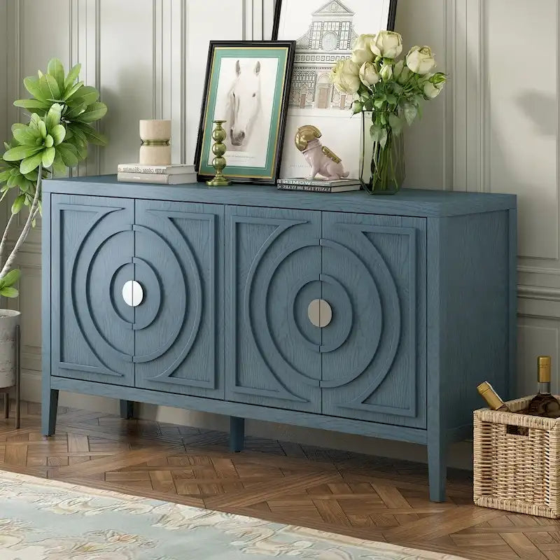 Retro Sideboard with Circular Groove Design Metal Handle