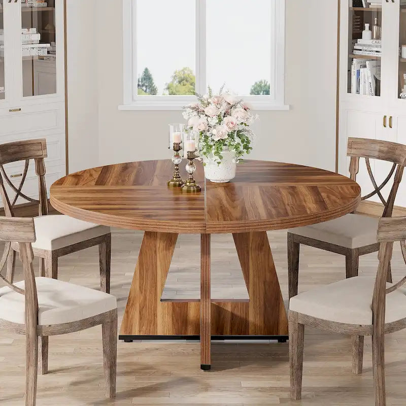 47" Round Farmhouse Dining Table for 4
