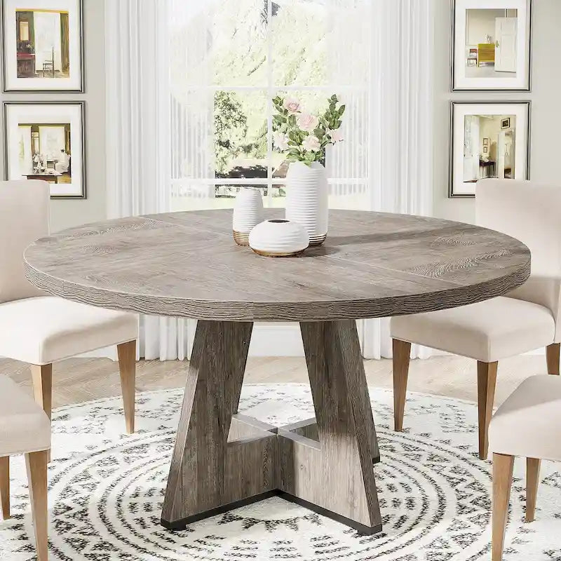 47" Round Farmhouse Dining Table for 4