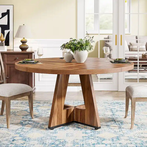 Round Dining Table for 4, 47 Inch Farmhouse Kitchen Table Small Dinner Table