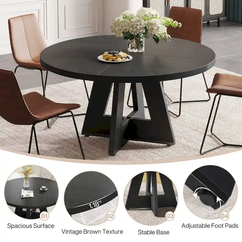 47" Round Farmhouse Dining Table for 4