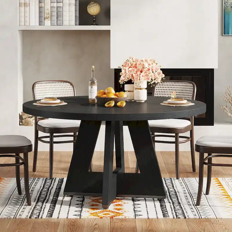47" Round Farmhouse Dining Table for 4