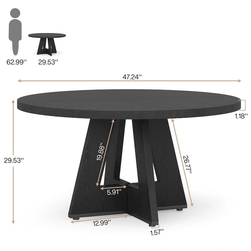 47" Round Farmhouse Dining Table for 4