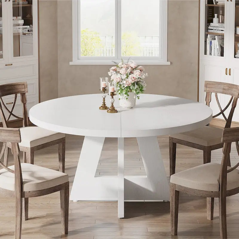 47" Round Farmhouse Dining Table for 4
